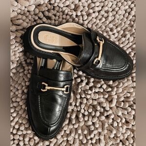 GB Gianni Bini Hold On Black Leather Lug Sole Platform Mule Loafers Slip-On 7.5M